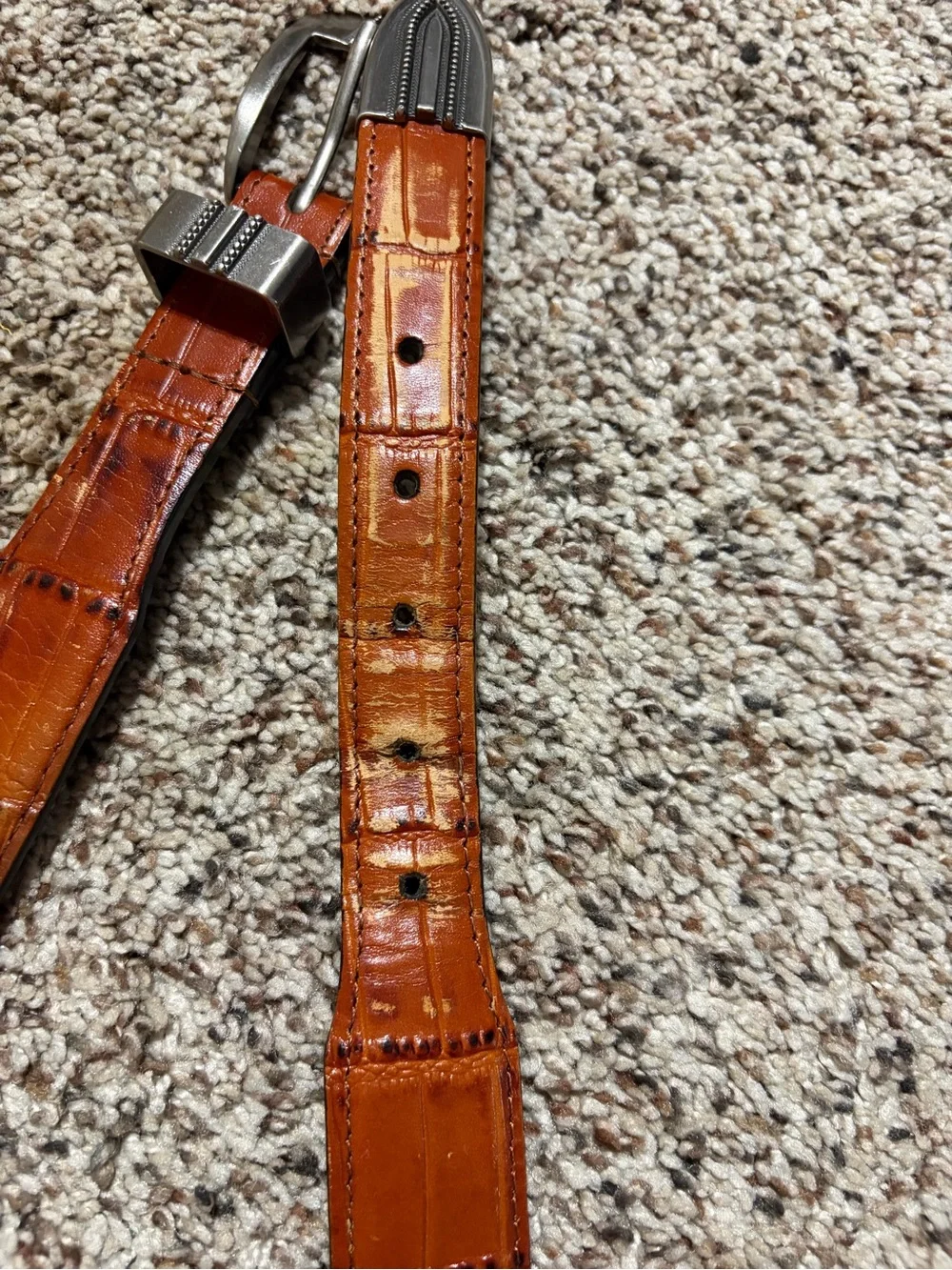 Zep-Pro Men's Brown Croc-Embossed Leather Belt with Silver Accents 40